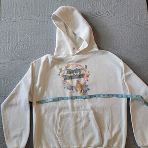 ♡Harley-Davidson Cream Pullover Hoodie with Floral & Butterfly Emblem B-4 M/L